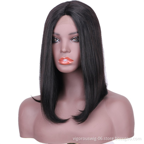 Vigorous 14 inches Human Hair Lace Front Wigs for Black Women Brazilian Hair Straight Bob Wigs 100% Real Hair Wigs